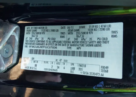 2015 Ford Escape Titanium из США, поврежденный, VIN 1FMCU0J97FUC07836